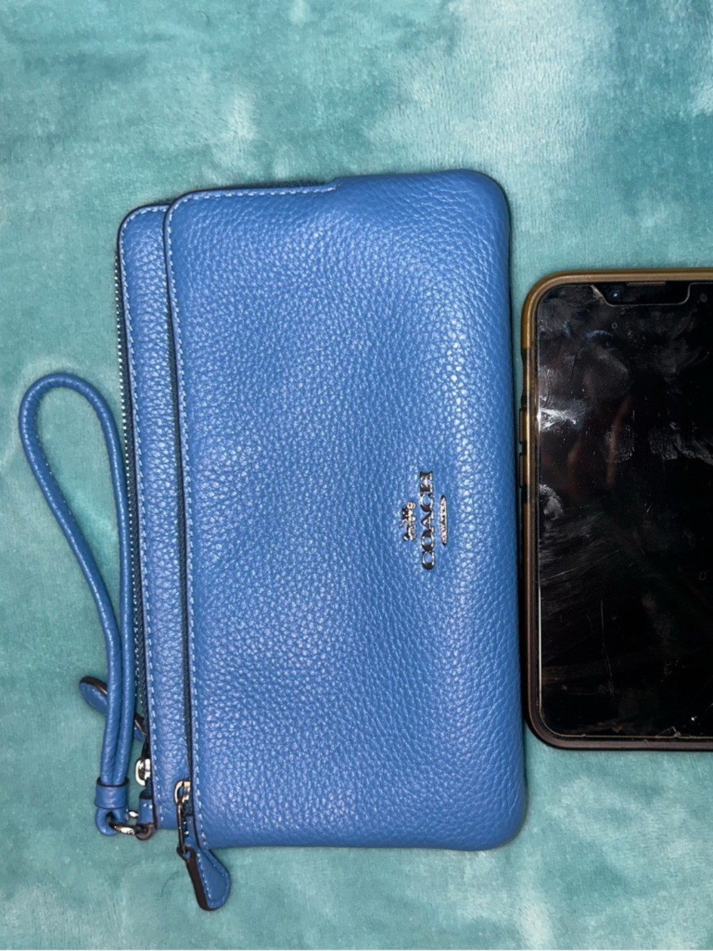 Coach Blue Pebbled Leather Wristlet